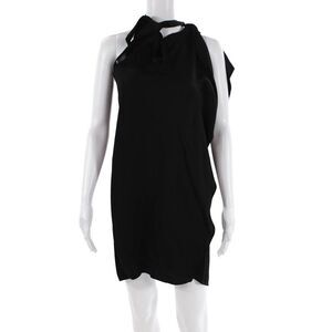 Maria + Cornejo Womens One Shoulder Mini Woven Shift Dress Black Size 2